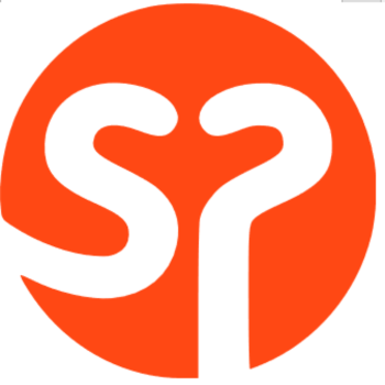 Abstract orange tree icon forming the letters “S” and “P.”